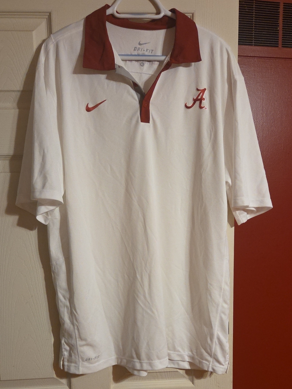 Nike Men’s White Polo with Crimson Accents - Alabama A Logo
